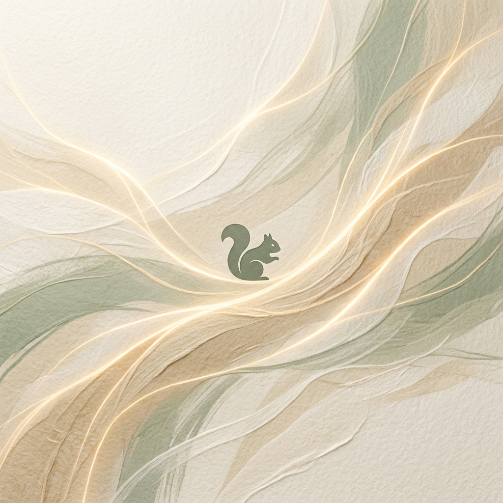 A sophisticated abstract visual of paths of light and growth with a subtle squirrel silhouette
